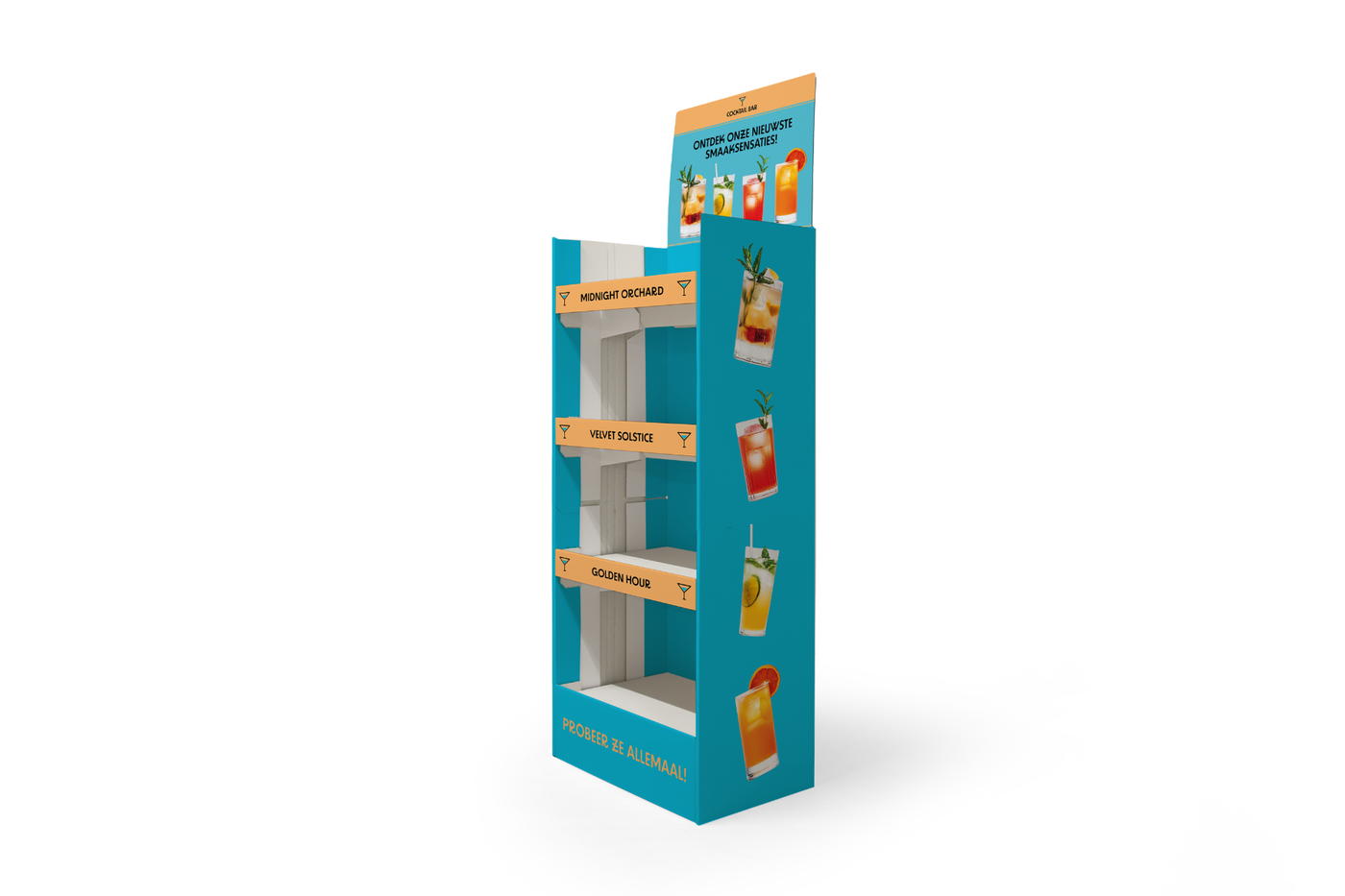 Foldable Shop Display widok pod kątem 45 stopni z prawej strony od przodu Foldable Shop Display widok pod kątem 45 stopni z prawej strony od przodu